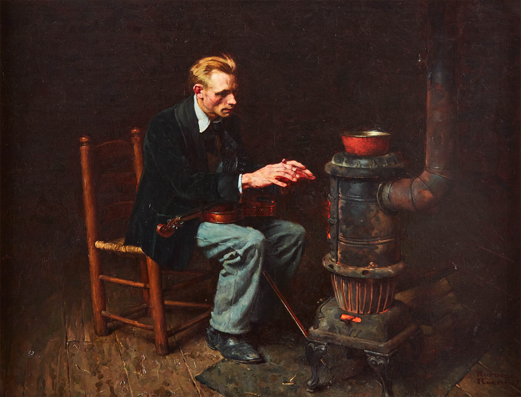 Norman Rockwell Painting, The Melody Stilled by Cold